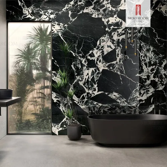 New Design 3600*1200 Extra Glossy Large Black and White Marble Porcelain Wall Tiles 