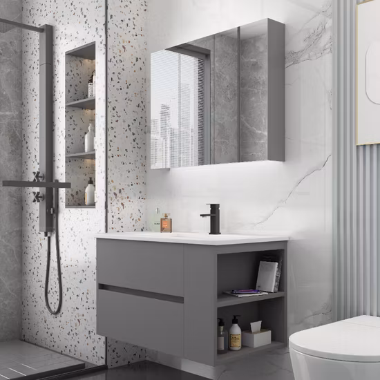 1400mm Width Luxury Modern Design LED Backlit Mirror Sintered Stone Basin Wall Mounted Wooden Bathroom Vanity Cabinet Furniture