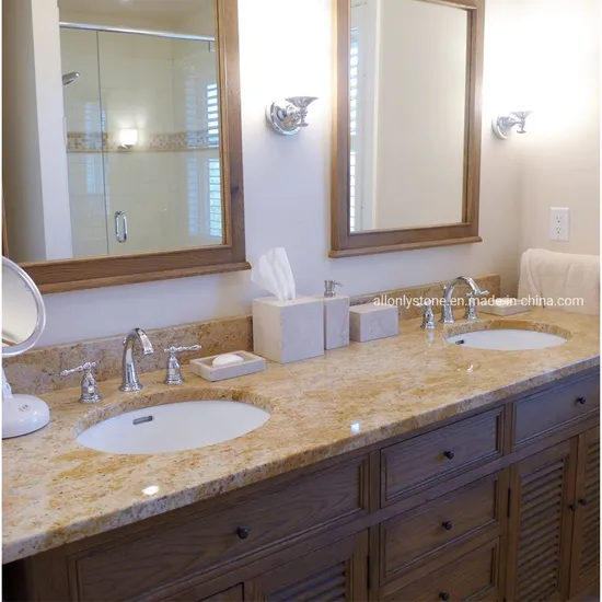 Prefab Stone Worktop with Double Sink Giallo Madura Gold Granite for Bathroom Vanity Top 